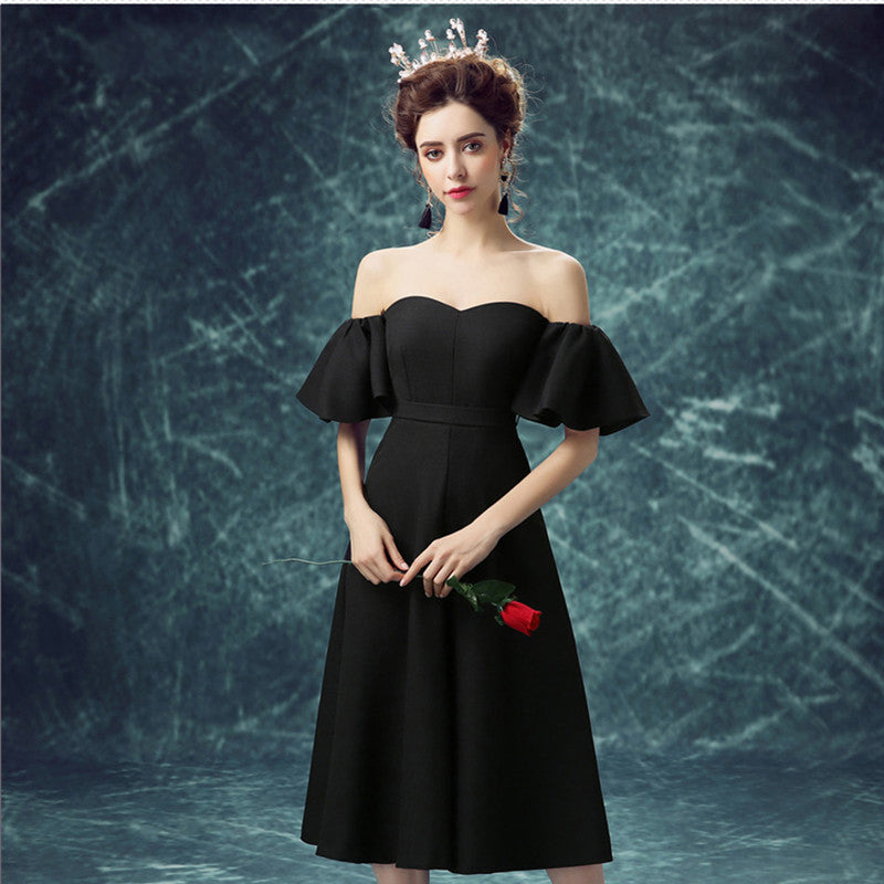simple short black dress Marsoni M251S Cocktail Formal Knee Length Bust=_ inches2 Mini/Short Black Prom Dresses, Cute