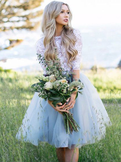 Two Piece Homecoming Dresses Half Sleeve Lace Short Prom Dress Party Dress JK689|Annapromdress