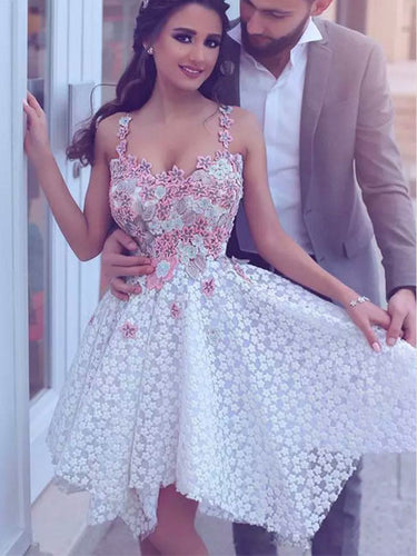 Lace Beautiful Homecoming Dresses Spaghetti Straps Short Prom Dress Party Dress JK691|Annapromdress