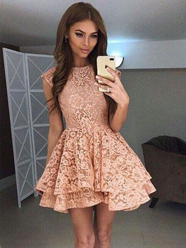 Lace Homecoming Dresses A Line Beautiful Short Prom Dress Party Dress JK695|Annapromdress