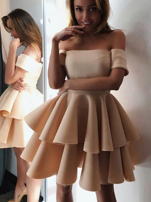 Cheap Homecoming Dresses A-line Off-the-shoulder Short Prom Dress Party Dress JK700|Annapromdress