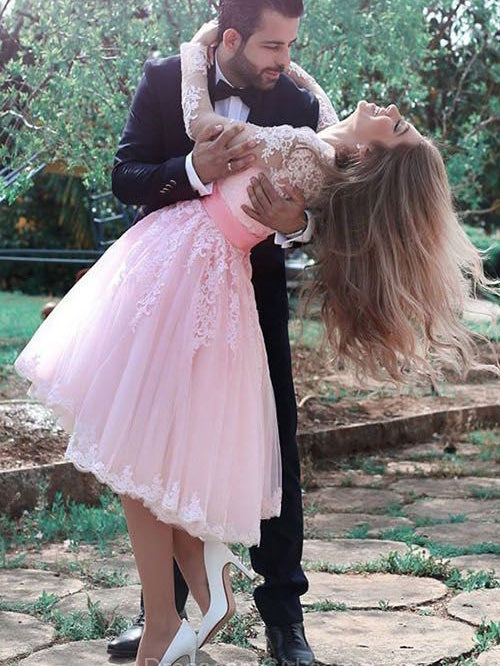 Long Sleeve Homecoming Dresses A-line Beautiful Short Prom Dress Party Dress JK712|Annapromdress