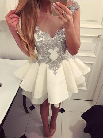 Cute Homecoming Dresses Scoop Aline Appliques Short Prom Dress Party Dress JK761|Annapromdress