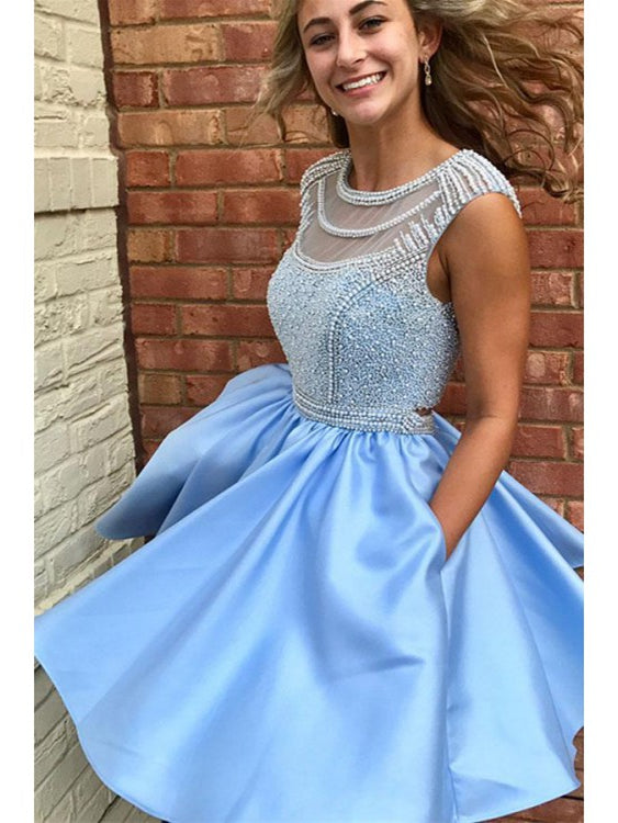 Beautiful Homecoming Dresses A Line Cute Beading Short Prom Dress Party Dress JK780|Annapromdress