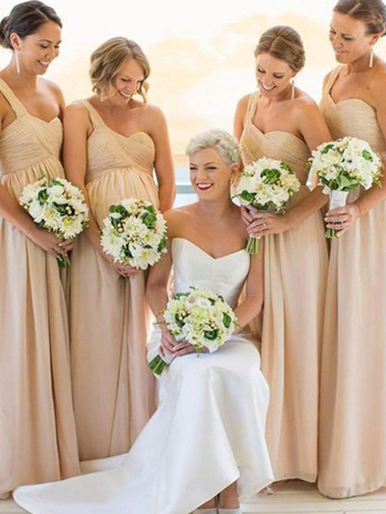 Cheap Bridesmaid Dresses One Shoulder Ruffles Long Chiffon Bridesmaid