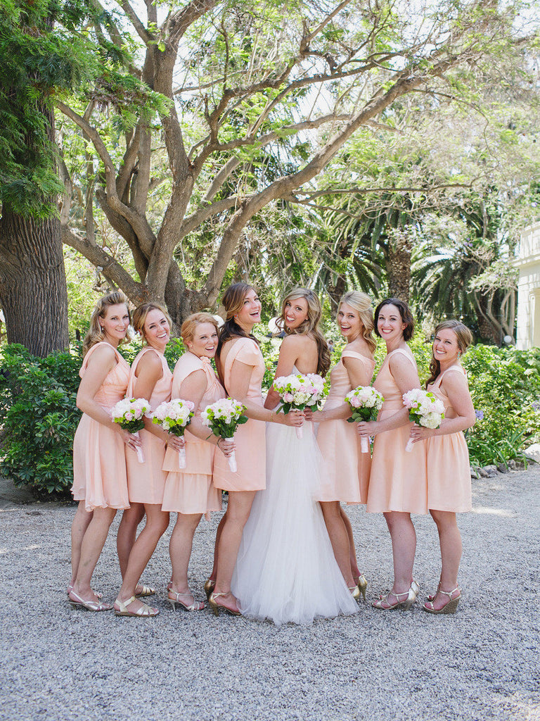 Short Chiffon Strapless Bridesmaid Gowns Pearl Pink Plus Size
