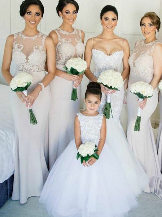 Beautiful Bridesmaid Dresses Scoop Sheath Long Satin Grey Bridesmaid Dresses JKB068|Annapromdress