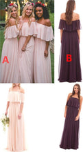 Beautiful Bridesmaid Dresses Off-the-shoulder A Line Long Chiffon Boho Bridesmaid Dresses JKB079|Annapromdress