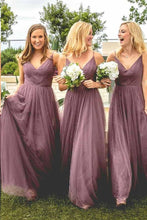 Tulle Bridesmaid Dresses with Spaghetti Straps A Line Long Open Back Cheap Bridesmaid Dresses JKB088