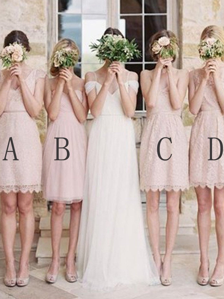 Short Bridesmaid Dresses A-line Sweetheart Vneck Blush Pink Lace Bridesmaid Dresses JKB090