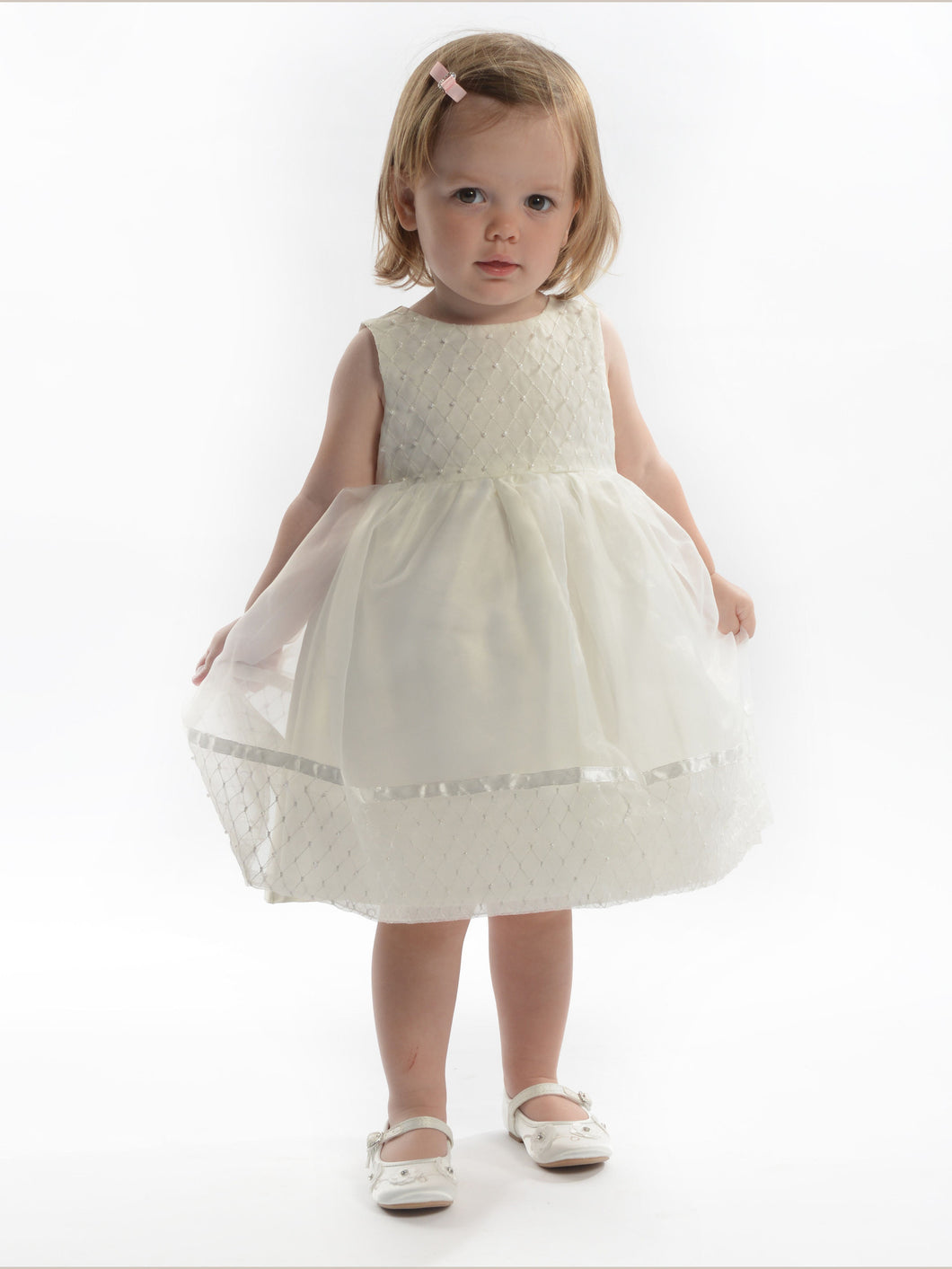 2017 Flower Girl Dresses Scoop Beading Knee-length Ivory Organza JKF003