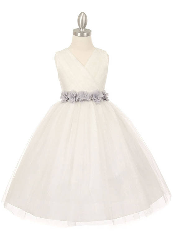 2017 Flower Girl Dresses Long V-neck Hand-Made Flower Scoop Tulle JKF010