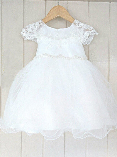 2017 Flower Girl Dresses Cute Short Lace Beading White Tulle JKF012