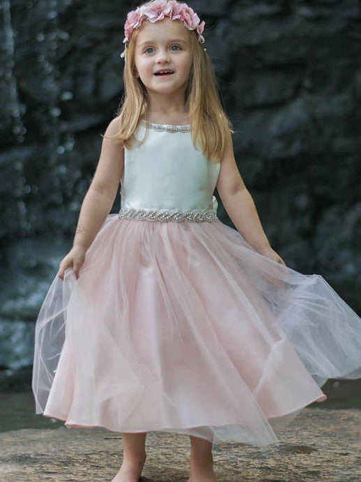 2017 Flower Girl Dresses Bowknot Sashes/Ribbons Belt Satin and Tulle JKF017