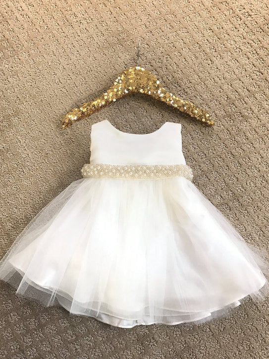 2017 Flower Girl Dresses Cute Ivory Pink Bowknot Beading Tulle JKF018