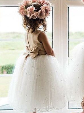 2017 Flower Girl Dresses Cute Long Tea-length Bowknot Tulle JKF020