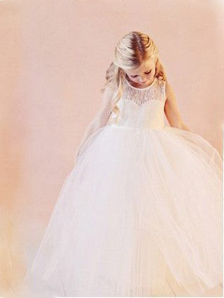 2017 Flower Girl Dresses Long Lace Cute Floor-length Tulle JKF027
