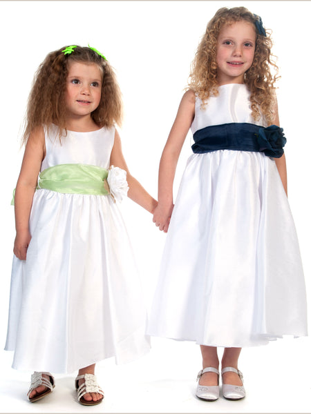 2017 Flower Girl Dresses Long White Bowknot Flower Taffeta JKF028