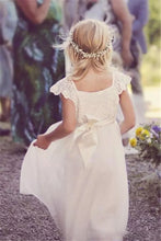 2017 Flower Girl Dresses Long A-line Lace Ivory Bowknot Chiffon JKF034