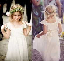 2017 Flower Girl Dresses Long A-line Lace Ivory Bowknot Chiffon JKF034