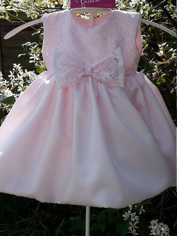 2017 Flower Girl Dresses Lace Pink Knee-length Bowknot Satin JKF035