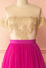 Fuchsia Prom Dresses Scoop Appliques Tulle Long Prom Dress/Evening Dress JKL069