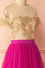 Fuchsia Prom Dresses Scoop Appliques Tulle Long Prom Dress/Evening Dress JKL069