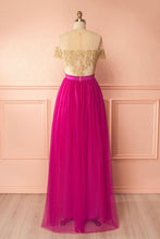 Fuchsia Prom Dresses Scoop Appliques Tulle Long Prom Dress/Evening Dress JKL069