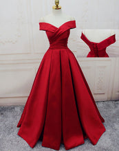 Burgundy Prom Dresses Off-the-shoulder Long Satin Prom Dress/Evening Dress JKL090
