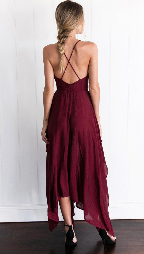 Sexy Burgundy Prom Dresses Halter Asymmetrical Long Prom Dress/Evening –  Anna PromDress