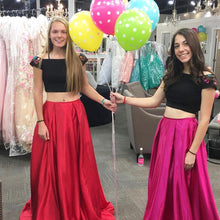 Two Piece Prom Dresses A line Black Long Prom Dress Sexy Evening Dress JKL1001|Annapromdress