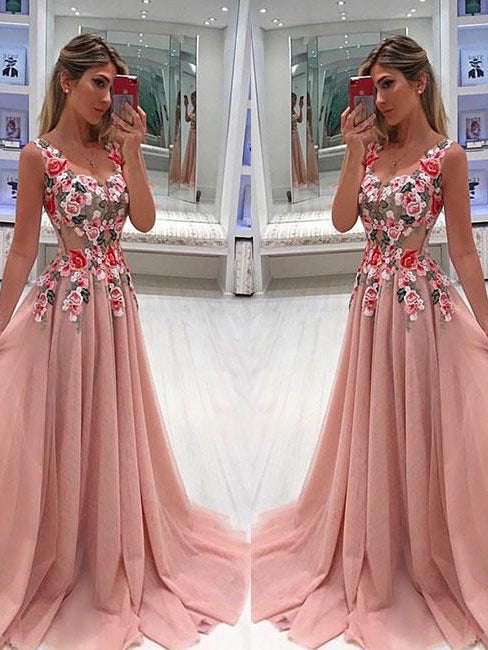 Sparkly Prom Dresses A-line Straps Long Embroidery Prom Dress JKL1019|Annapromdress