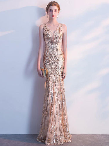 Sparkly Prom Dresses Straps V-neck Mermaid Long Lace Prom Dress JKL1045|Annapromdress