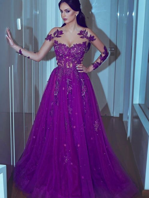 Long Sleeve Prom Dresses Scoop Aline Regency Sexy Sparkly Long Prom Dress JKL1136|Annapromdress