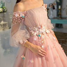 Long Sleeve Prom Dresses Pearl Pink Ball Gown Long Floral Fairy Prom Dress JKL1141|Annapromdress