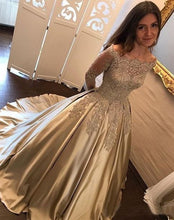 Long Sleeve Prom Dresses Sweep Train Sparkly Prom Dress Ball Gown Evening Dress JKL1142|Annapromdress
