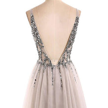 Open Back Prom Dresses Deep V-neck Long Saprkly Slit Prom Dress Sexy Evening Dress JKL1201|Annapromdress