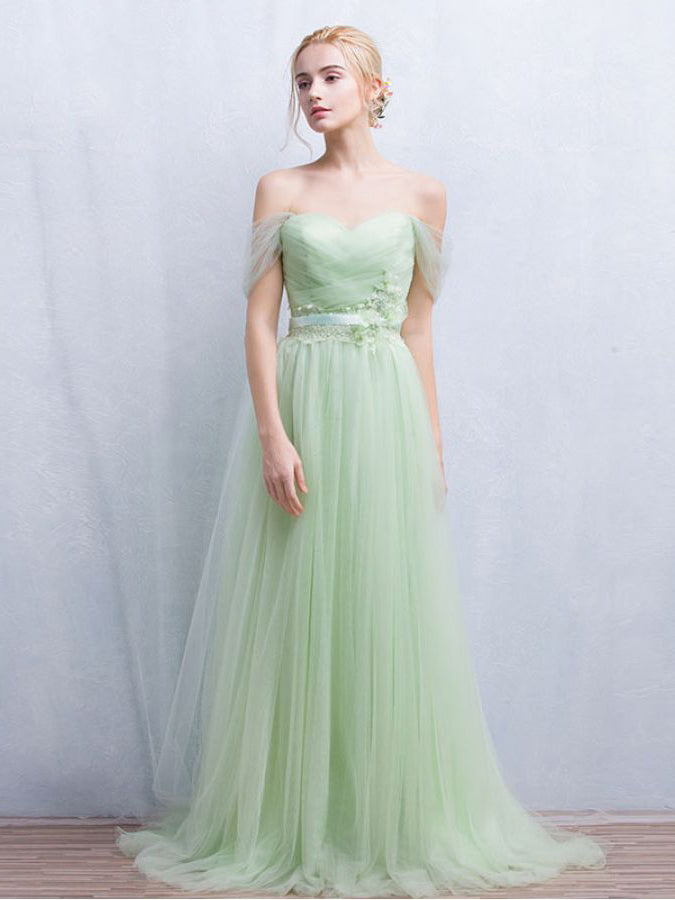 Sage Prom Dress Off-the-shoulder Floor-length Chic Prom Dress/Evening Dress JKL121