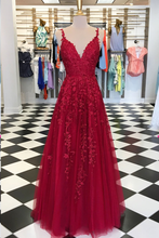 Beautiful Prom Dresses A-line Floor-length V-neck Long Burgundy Prom Dress JKL1232|Annapromdress