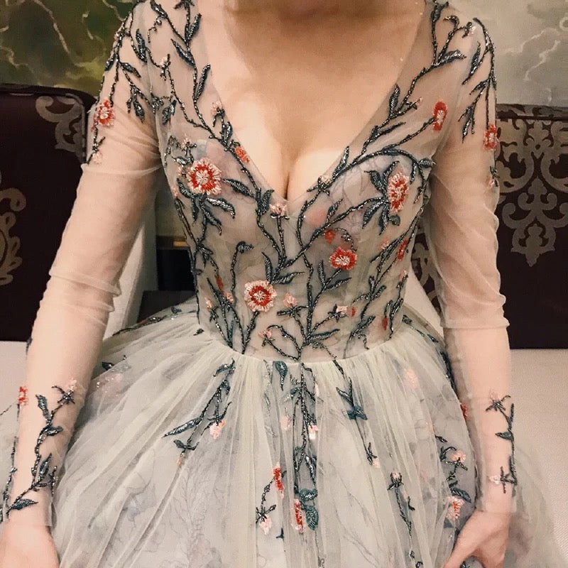 desigual embroidered dress High Couture NR2217 Long Sleeve Fitted Prom Dress – The Dress Outlet main image 0
