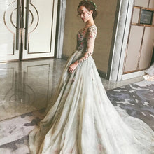 Fairy Long Sleeve Prom Dresses V-neck A-line Embroidery Prom Dress Long Evening Dress JKL1233|Annapromdress