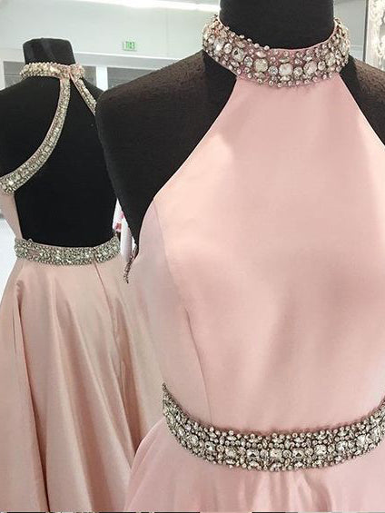 Sexy Prom Dresses A-line High Neck Rhinestone Long Prom Dress/Evening Dress JKL133