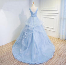 Beautiful Prom Dresses V-neck Ball Gown Sweep Train Long Chic Open Back Prom Dress JKL1344|Annapromdress