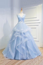 Beautiful Prom Dresses V-neck Ball Gown Sweep Train Long Chic Open Back Prom Dress JKL1344|Annapromdress