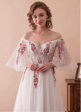 Fairy Prom Dresses A-line Off-the-shoulder Short Train Half Sleeve Long Prom Dress JKL1346|Annapromdress