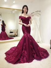 Mermaid Prom Dresses Off-the-shoulder Trumpet Brush Train Long Chic Sparkly Prom Dress JKL1348|Annapromdress