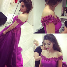 Beautiful Prom Dresses Fuchsia A-line Off-the-shoulder Long Prom Dress/Evening Dress JKL135