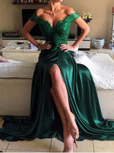 Dark Green Prom Dresses Off-the-shoulder Slit Sexy Prom Dress/Evening Dress JKL140