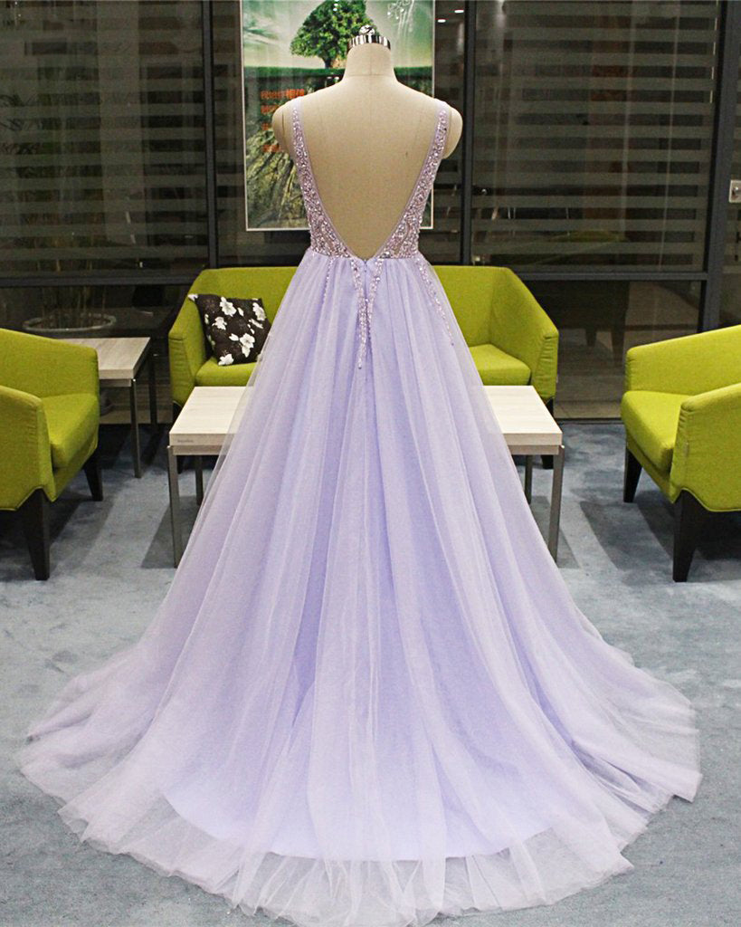 Open Back Prom Dresses Vneck Aline Beading Fashion Prom Dress Backless