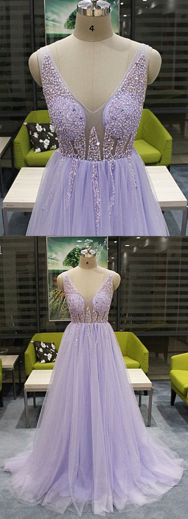 Open Back Prom Dresses Vneck Aline Beading Fashion Prom Dress Backless